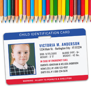 Photo Identification Emergency Safety Child ID  ID Badge