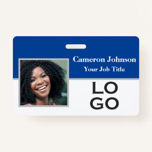 Photo Identification with Custom Logo on Blue ID Badge