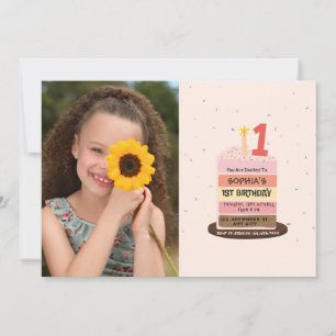 Photo illustrated cake 1st Birthday Party Invitation