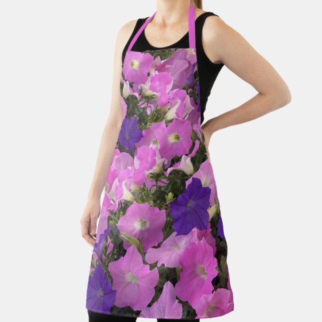 Photo Image Of Morning Glory Pink & Purple Flowers Apron (Insitu)