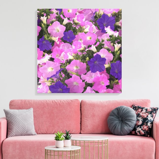 Photo Image Of Morning Glory Pink & Purple Flowers Canvas Print (Insitu(LivingRoom))