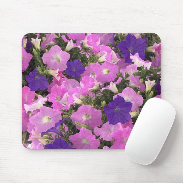 Photo Image Of Morning Glory Pink & Purple Flowers Mouse Mat (With Mouse)