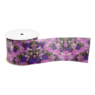 Photo Image Of Morning Glory Pink & Purple Flowers Satin Ribbon