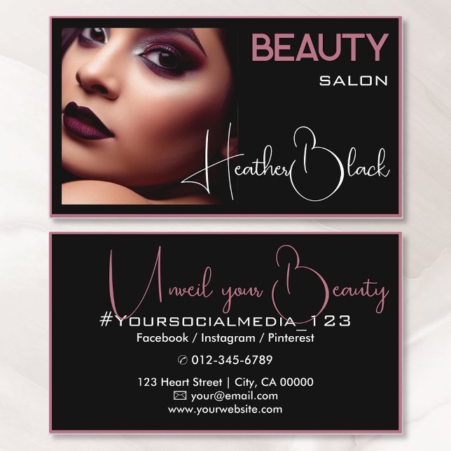 Photo Image Template Black Plum Thin Border Frame Business Card (Creator Uploaded)