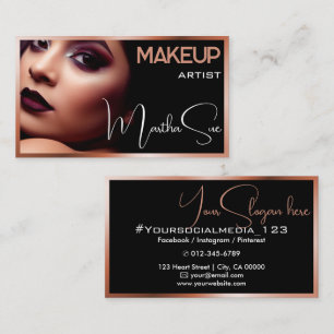 Photo Image Template Black & Rose Gold Beauty Business Card