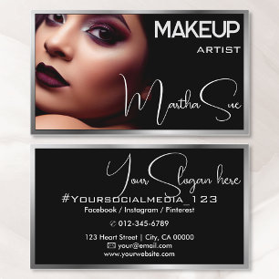 Photo Image Template Black & Silver Gray Beauty  Business Card