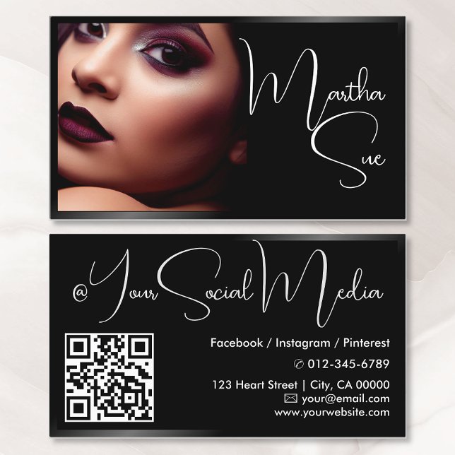 Photo Image Template Influencer Model Black Classy Business Card (Creator Uploaded)