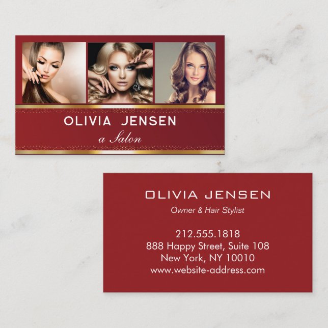 Photo Image Template Luxury Golden Beauty Salon Business Card (Front/Back)