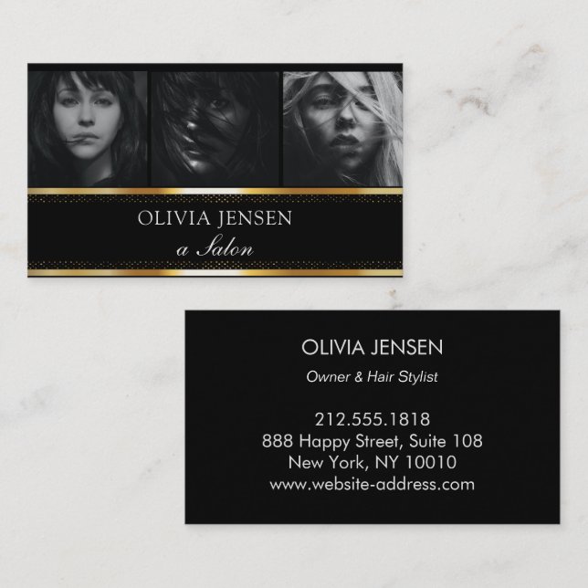 Photo Image Template Luxury Golden Black Salon Business Card (Front/Back)