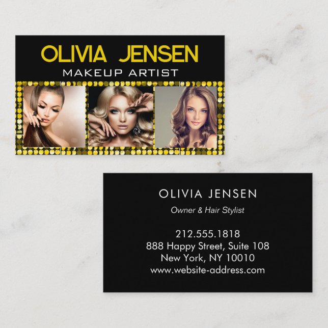 Photo Image Template Luxury Rose Gold Glitter Glam Business Card (Front/Back)