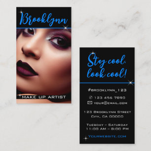Photo Image Template Modern Cool Neon Blue Slogan Business Card