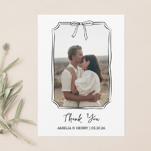 Photo in Hand Drawn Coquette Bow Frame Wedding Thank You Card