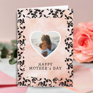 Photo in Heart Rococo Watercolor Mother`s Day Card