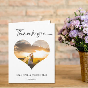 Photo in Heart Shape Wedding Thank You Card