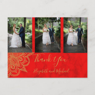 Photo Indian Style Red Gold Wedding Thank You Postcard