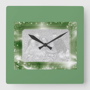 Photo Insert Frame Green Sparkles Wall Clock