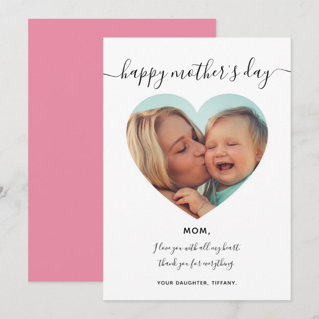 Photo Inside Heart Frame Mother's Day Holiday Invitation (Front/Back)