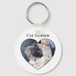 Photo Inside Heart Shape Cat Mother's Day Button Key Ring