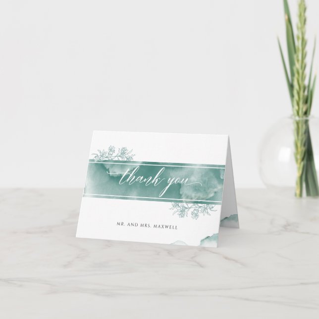 Photo Inside, Silver Sage Watercolor Folded Thank You Card (Front)