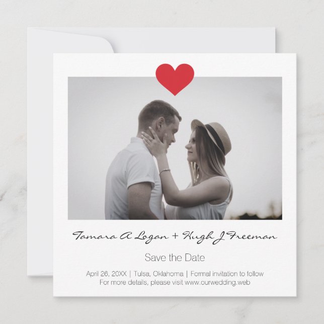 Photo Instant with Heart Engaged Couple Wedding Save The Date (Front)