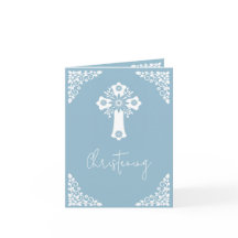 Photo Invitation For Christening Cross Sky Blue