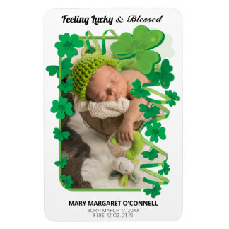 Photo Irish Shamrocks Baby Announcement Magnet