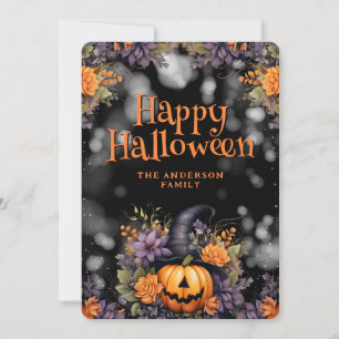 Photo Jack O’Lantern Hat Floral Halloween Card