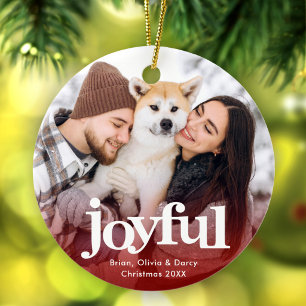 Photo Joyful Bold Typography Minimal Red Christmas Ceramic Tree Decoration