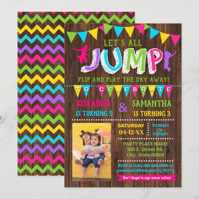Photo Jump birthday trampoline combined party Invitation (Front/Back)