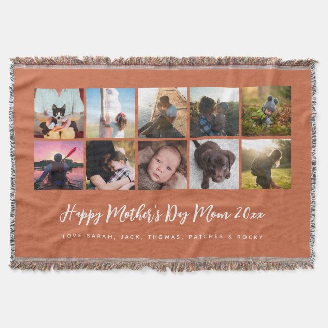 Photo Keepsake Mother's Day Terracotta Throw Blanket (Front)