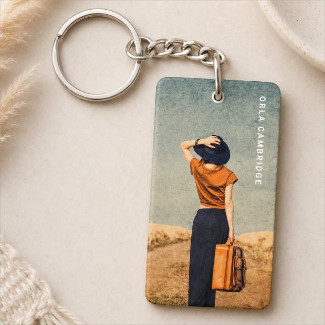 Photo Keychain | Custom Portrait Keepsake Gift (Custom photo keychain with travel portrait style, personalized name text, and keepsake appeal)