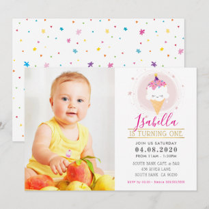 PHOTO KIDS BIRTHDAY PARTY colourful sweet ice crea Invitation