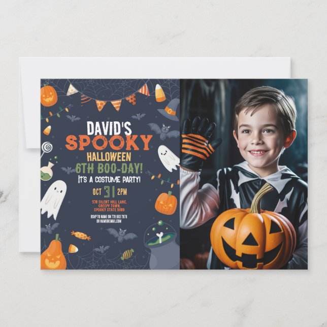 Photo Kids Halloween Birthday Party Pumpkins Boys Invitation (Front)
