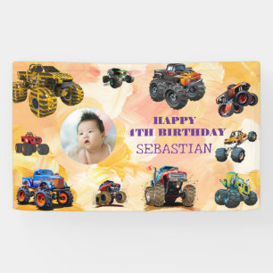 Photo Kids Monster Trucks boy Birthday Party Banner
