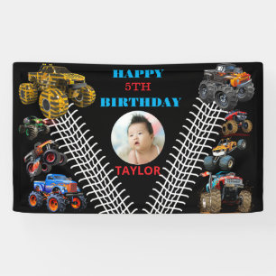 Photo Kids Monster Trucks boy Birthday Party Banner