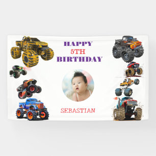 Photo Kids Monster Trucks boy Birthday Party Banner