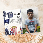 Photo Kids Movie Night Birthday Party Thank You Card<br><div class="desc">Make your kid's birthday party even more special with our cinema-themed thank you cards! These cards feature designs from the latest blockbusters and fan-favourites, plus an editor's board, reel of tape, 3D glasses, popcorn, sweets, fizzy drinks and cinema tickets. Get the party started with our stylish thank you invitation template!...</div>