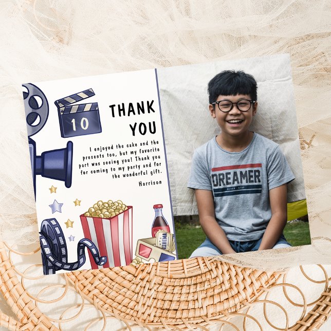 Photo Kids Movie Night Birthday Party Thank You Card (Creator Uploaded)