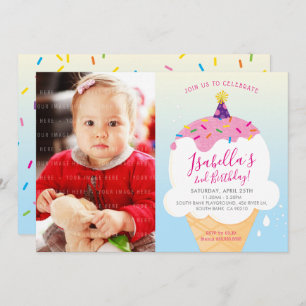 PHOTO KIDS PARTY INVITE retro ice-cream cone blue