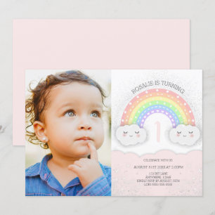 Photo Kids Rainbow & Clouds Birthday Invitation