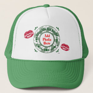 PHOTO Kiss Me I'm Irish  Green Striped Circle Kiss Trucker Hat
