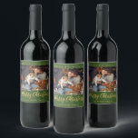 Photo label gold "Merry Christmas" green<br><div class="desc">TRENDY CHRISTMAS GIFT idea: purchase your favourite wine bottles and personalise them with your custom photo label! Just add your family photo and adjust the text.</div>
