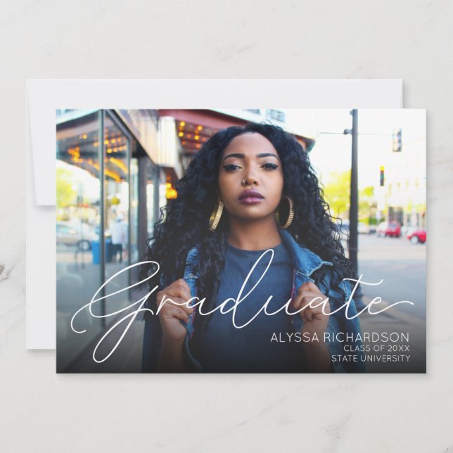 Photo Landscape Typography Graduation White Ombre Invitation (Front)