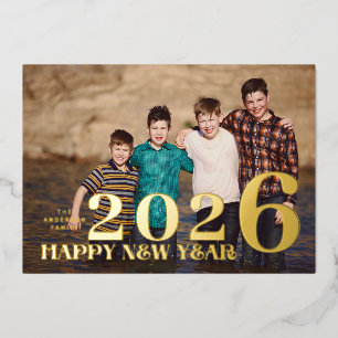 PHOTO Large Premium GOLD HAPPY NEW YEAR 2024 Foil Holiday Card