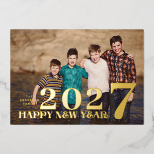 PHOTO Large Premium GOLD HAPPY NEW YEAR 2024 Foil Holiday Card