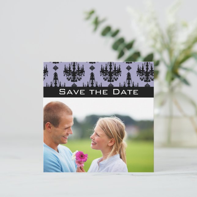 Photo Lavender & Black Chandelier Save the Date Invitation (Standing Front)