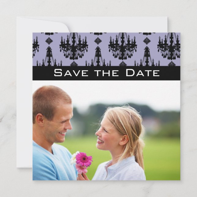 Photo Lavender & Black Chandelier Save the Date Invitation (Front)
