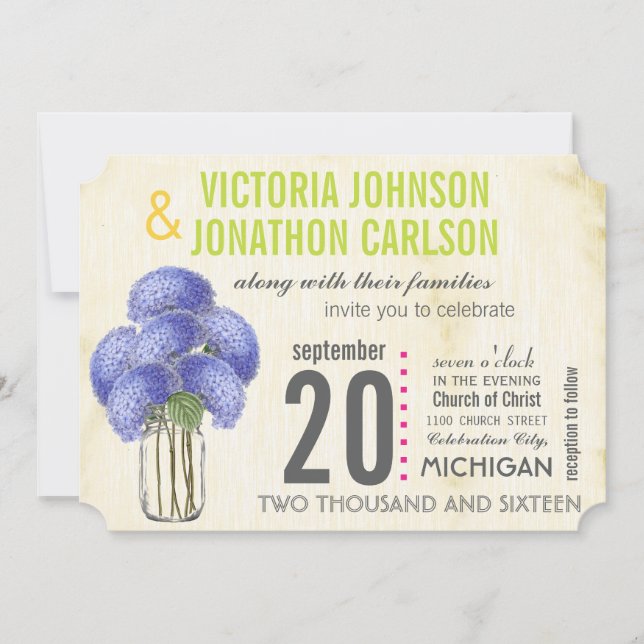 Photo Lavender Lime Hydrangea Mason Jar Wedding Invitation (Front)