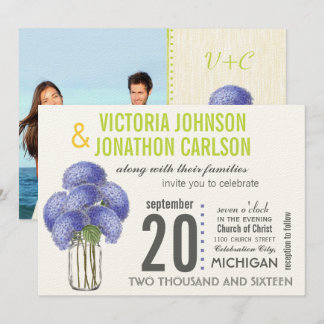 Photo Lavender Lime Hydrangea Mason Jar Wedding Invitation