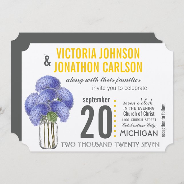 Photo Lavender Yellow Hydrangea Mason Jar Wedding Invitation (Front/Back)
